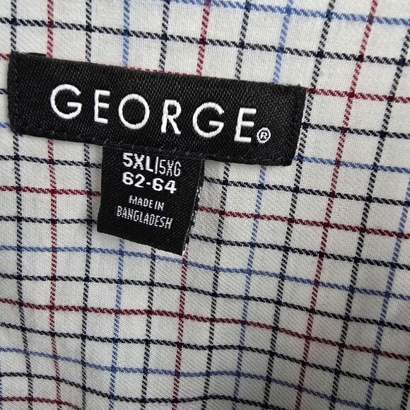 George Mens Button Down Shirt Checkered White/Red/Blue 5XL Cotton Blend Classic - Picture 3 of 7